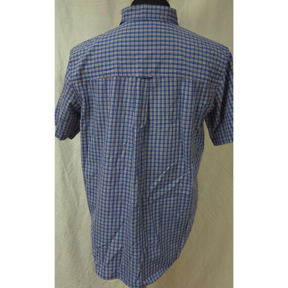 Chaps Easy Care Mens Large Blue Check Plaid Short Sleeve Button Down Shirt - Picture 8 of 11